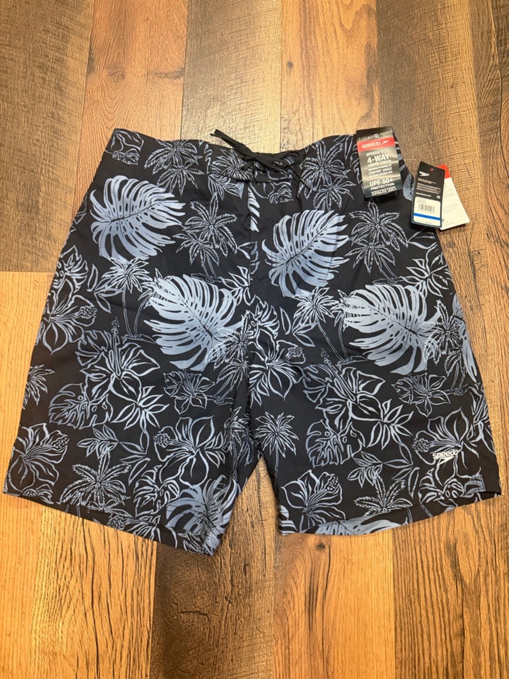 NWT Menʻs Speedo Black & Light Gray Tropical Board Swim Shorts - Size XL